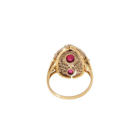 Ring set with 3 rubies total approx. 0.9 ct and numerous diamonds total approx. 0.3 ct, - фото 4