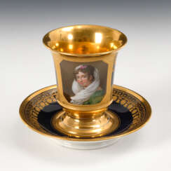 Cup with portrait of a lady, blow elbgold forest.