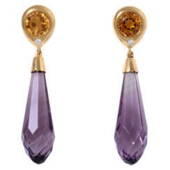 Earrings with citrines, faceted amethyst pampels