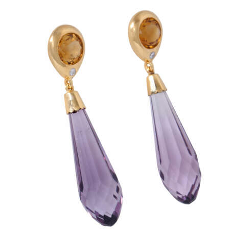 Earrings with citrines, faceted amethyst pampels - фото 2