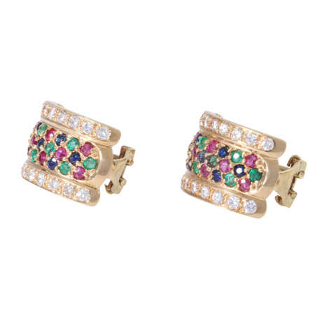 Earrings set with ruby, sapphire, emerald and diamonds, - фото 1