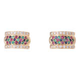 Earrings set with ruby, sapphire, emerald and diamonds, - фото 2