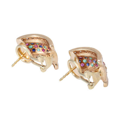 Earrings set with ruby, sapphire, emerald and diamonds, - фото 3