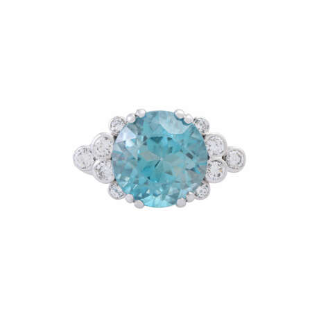 Ring with large turquoise blue zircon approx. 10 ct and diamonds - фото 2