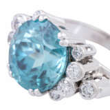 Ring with large turquoise blue zircon approx. 10 ct and diamonds - фото 5