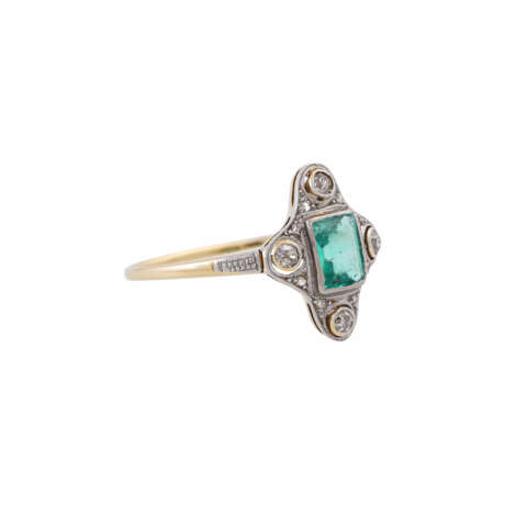 Art Deco ring with emerald and diamonds together ca. 0,1 ct, - Foto 1