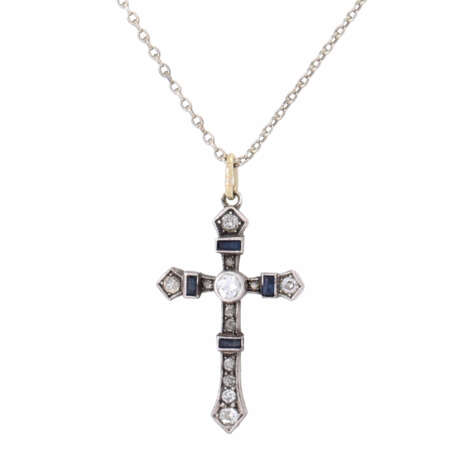 Cross pendant with sapphires and diamonds - photo 2