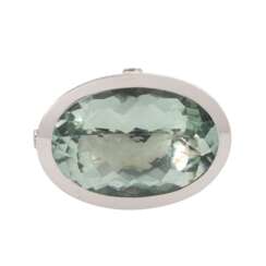 Interchangeable clasp/pull through pendant with oval prasiolite,