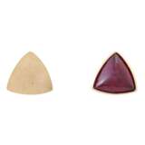 Earrings in triangle shape, one of them with rubelite cabochon, - photo 1