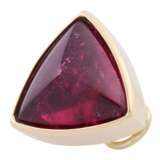 Earrings in triangle shape, one of them with rubelite cabochon, - photo 5