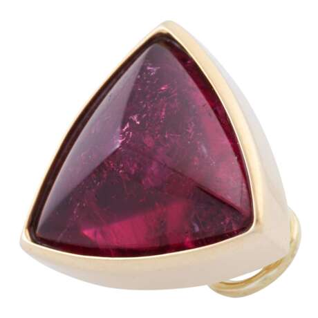 Earrings in triangle shape, one of them with rubelite cabochon, - фото 5