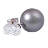 Earrings with diamonds total ca. 1,5 ct and removable Tahitian pearls, - Foto 5