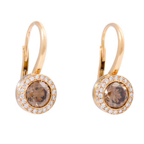 Earrings with cognac colored diamonds each ca. 0,9 ct, - Foto 1