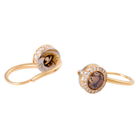 Earrings with cognac colored diamonds each ca. 0,9 ct, - Foto 4