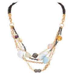 Necklace with various stones, diamonds and cultured pearls,