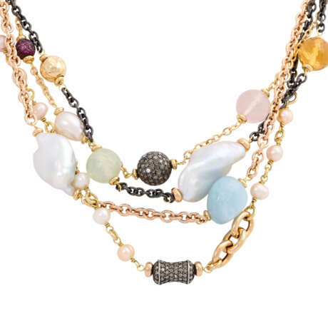 Necklace with various stones, diamonds and cultured pearls, - фото 2