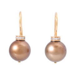 Earrings with Tahitian pearls "Chocolate" and diamonds together ca. 0,1 ct,