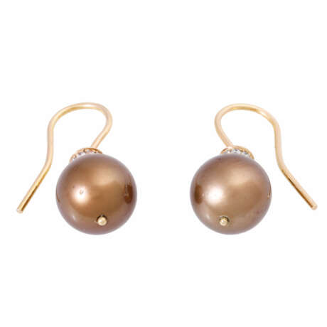 Earrings with Tahitian pearls "Chocolate" and diamonds together ca. 0,1 ct, - photo 2