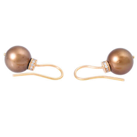 Earrings with Tahitian pearls "Chocolate" and diamonds together ca. 0,1 ct, - photo 4