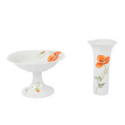 MEISSEN, Foot bowl and flower vase "Wave play with wild poppy decor" 20.c.