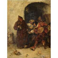 GAISSER, MAX (1857-1922) "Landsknechten and monk in a vault".
