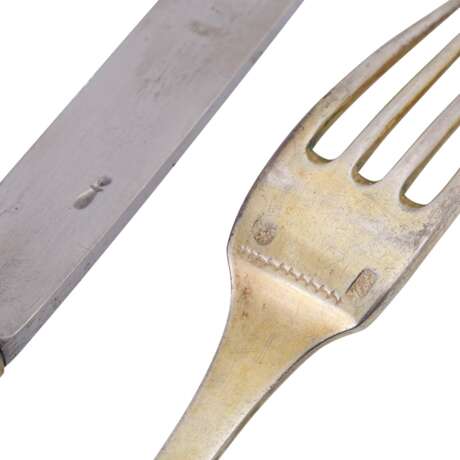 STUTTGART 4-piece travel cutlery in original case, silver gilt, 18th/19th c. - фото 4