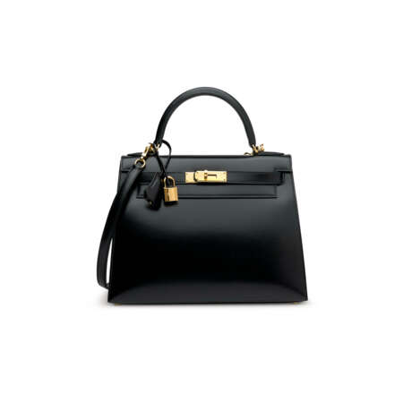 A BLACK CALF BOX LEATHER SELLIER KELLY 28 WITH GOLD HARDWARE - фото 1