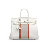 A LIMITED EDITION WHITE, GRIS PERLE CL&#201;MENCE LEATHER & SANGUINE LIZARD CLUB BIRKIN 35 WITH PALLADIUM HARDWARE - photo 1