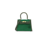 A RARE, MALACHITE PLEATED SATIN & VERT FONC&#201; VEAU DOBLIS LEATHER MINI KELLY 20 WITH GOLD HARDWARE - photo 1