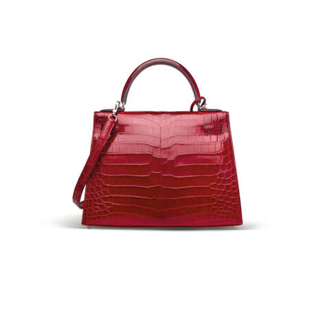 A SHINY ROUGE H NILOTICUS CROCODILE SELLIER KELLY 28 WITH PALLADIUM HARDWARE - photo 3