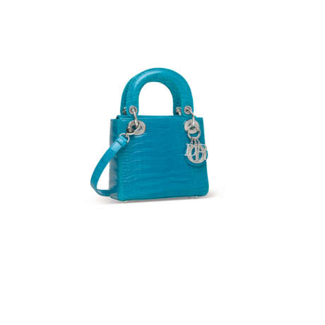 A SHINY TURQUOISE ALLIGATOR MINI LADY DIOR WITH SILVER & CRYSTAL HARDWARE - Foto 2