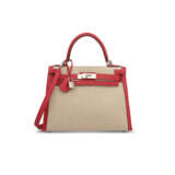 A LIMITED EDITION ROUGE DE COEUR SWIFT LEATHER & &#201;CRU TOILE H SELLIER KELLY 28 WITH PALLADIUM HARDWARE - photo 1