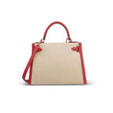 A LIMITED EDITION ROUGE DE COEUR SWIFT LEATHER & &#201;CRU TOILE H SELLIER KELLY 28 WITH PALLADIUM HARDWARE - фото 3