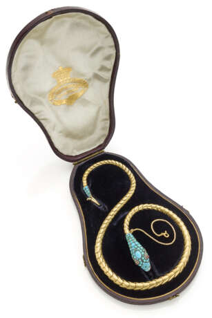 Turquoise yellow gold snake shaped … - фото 3