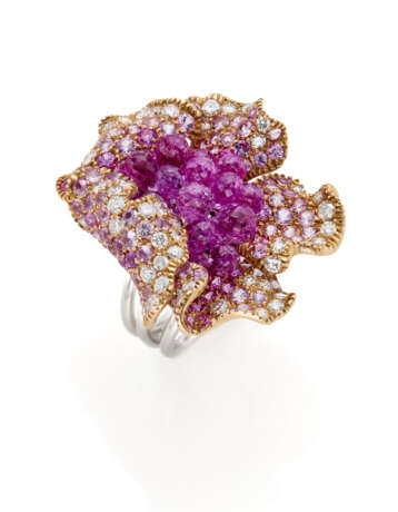 Round diamond and pink sapphire flo… - Foto 1