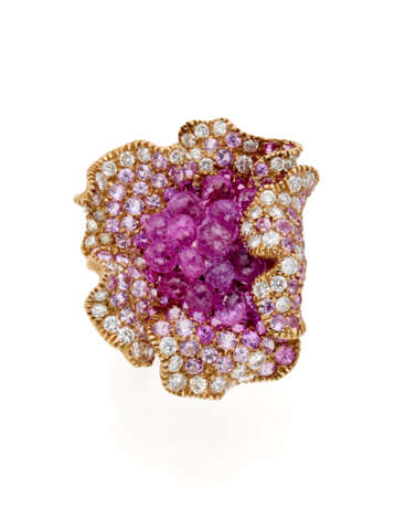 Round diamond and pink sapphire flo… - фото 2