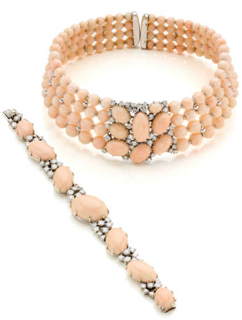 Pink coral and diamond white gold j… - photo 1