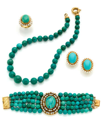 Turquoise, pearl and yellow gold je… - Foto 1