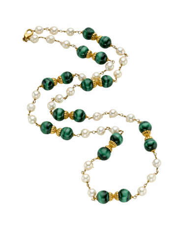 Pearl and malachite bead yellow gol… - photo 1