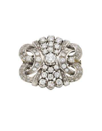 Diamond white gold brooch, round ct… - photo 1