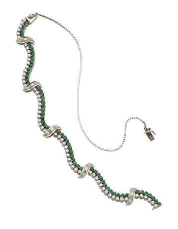 Diamond and emerald white gold wave… - фото 2