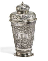 Lidded Beaker with Rocaille Cartouches with Cupid and Birds