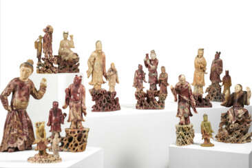 Impressive group of 30 figural soapstone carvings