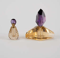 Small perfume flacon and larger flacon made of amethyst & citrine
