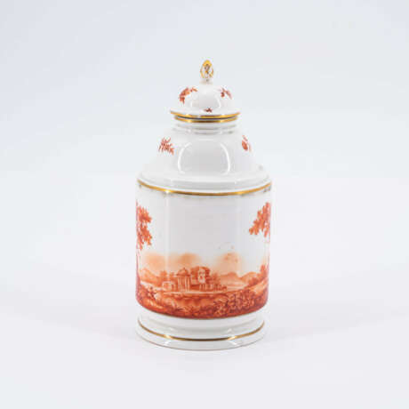 Tea caddy with circumferential landscape in iron red camaieu - Foto 1