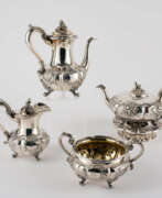 John Mortimer & John Samuel Hunt. Five piece coffee and tea set with thistle and rose decor