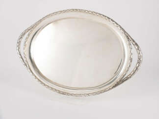Large oval tray with laurel decor and lateral handles