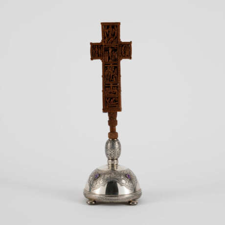 Finely carved crucifix on stand with scenes from the life of Christ - photo 4