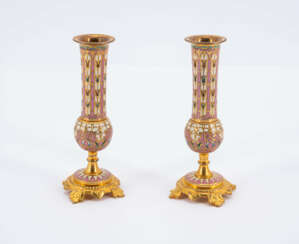 Pair of small candlesticks with cloisonné decor