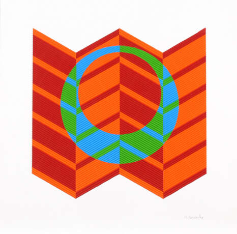 HEINICKE, Hajo: Op-Art-Relief in Orange, Blau und Grün. - photo 1